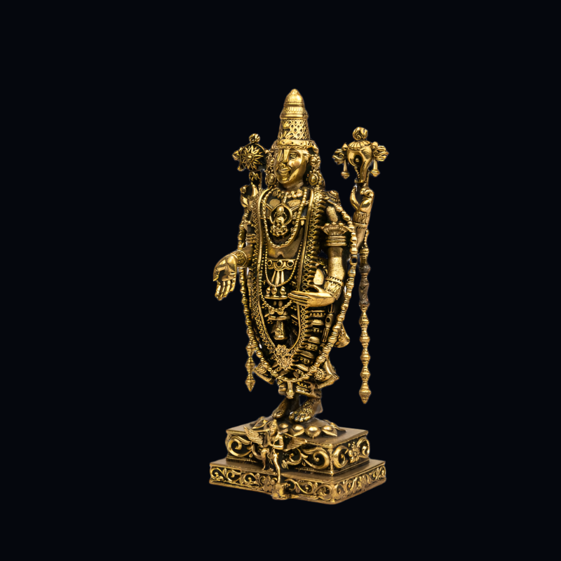 Elite Brass Balaji Standing Idol Loaded with Ornaments – Lord Venkateshwara Statue for Devotees
