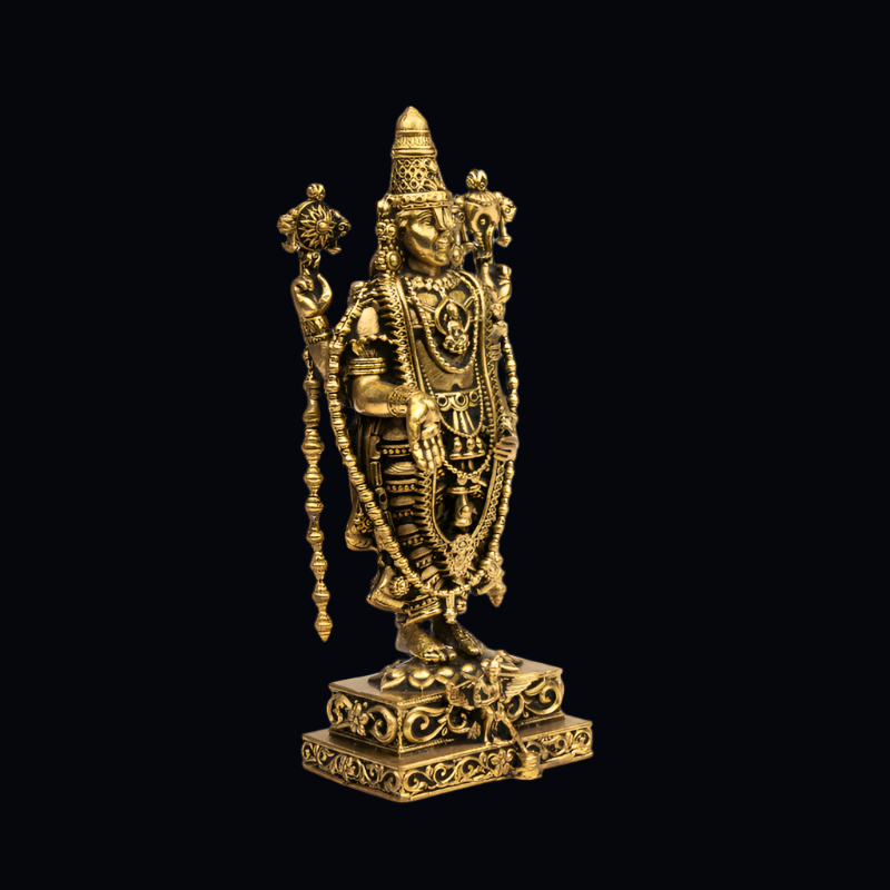 Elite Brass Balaji Standing Idol Loaded with Ornaments – Lord Venkateshwara Statue for Devotees