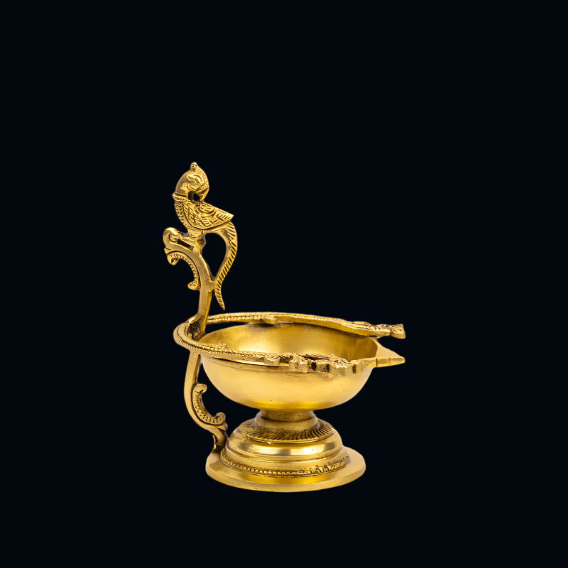 Handcrafted Brass Parrot Deepak with Large Round Bowl Deepak – Traditional Parrot Oil Lamp