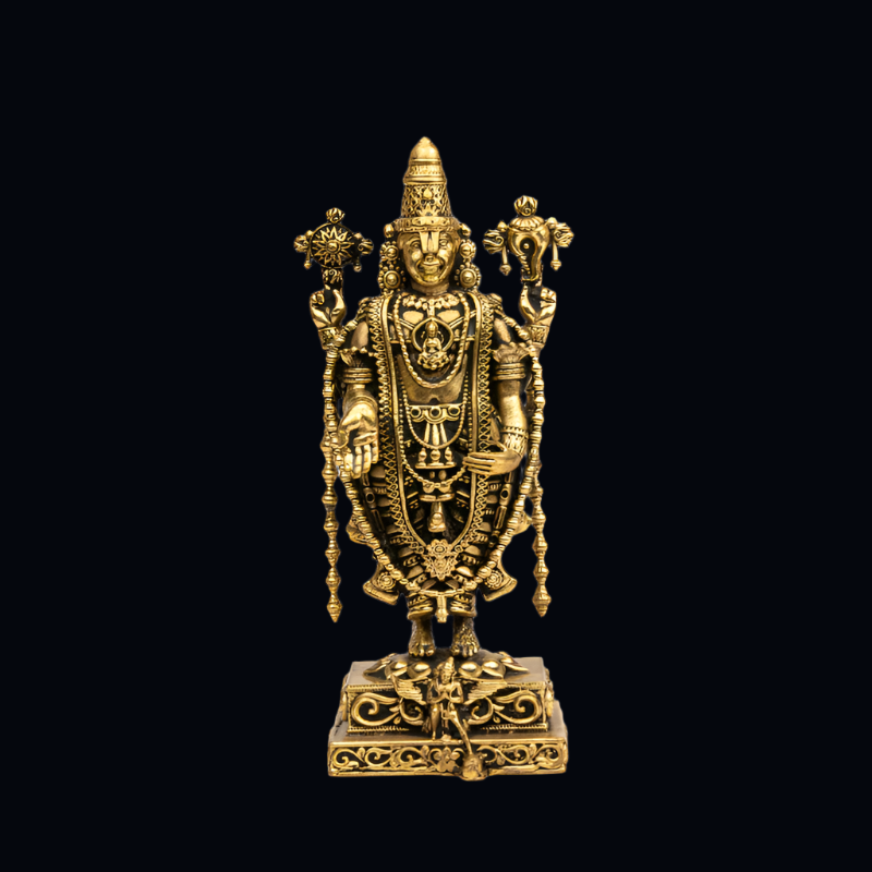 Elite Brass Balaji Standing Idol Loaded with Ornaments – Lord Venkateshwara Statue for Devotees