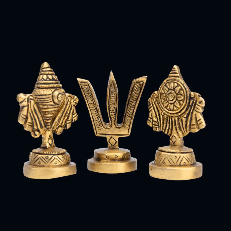 Handcrafted Brass Shankh Chakra Tilak Set – Divine Symbols for Pooja