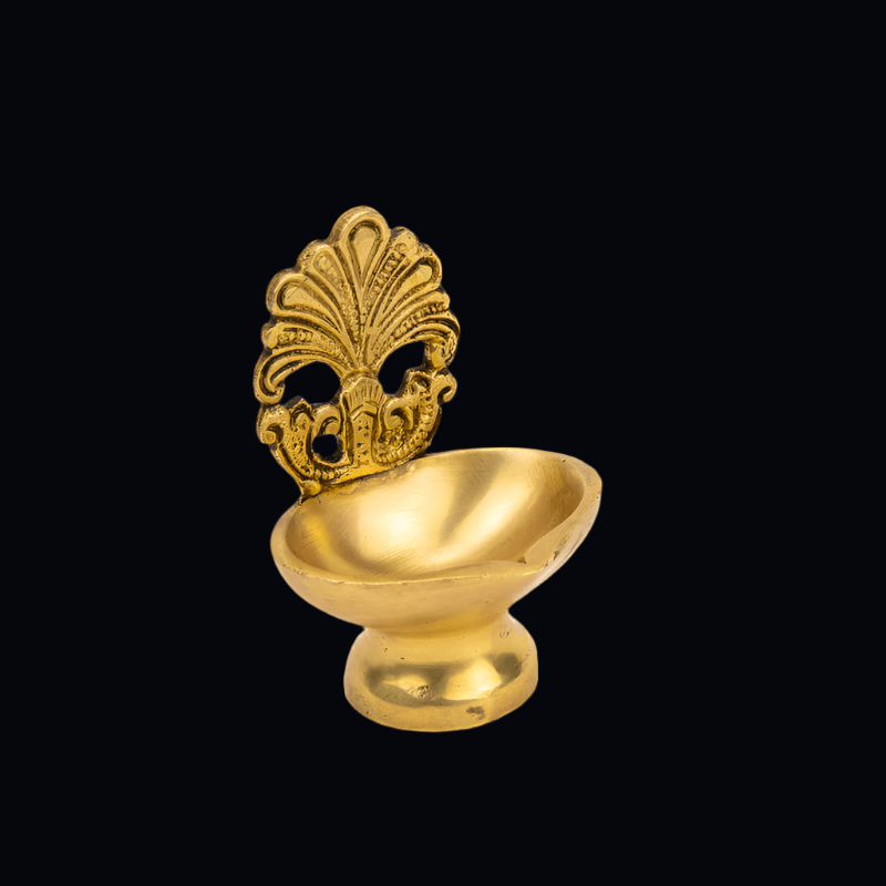 Handcrafted Brass Diya with Decorative Backrest – Minimalist Diya for Rituals