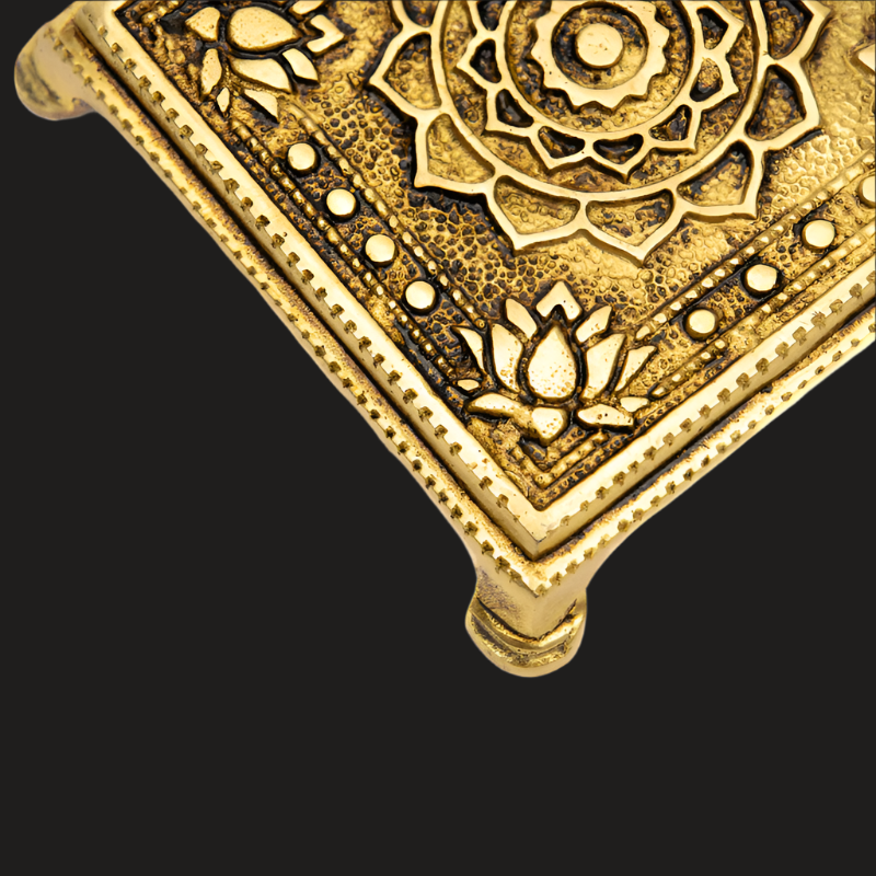 Handcrafted Brass Pooja Chowki with Mandala and Flower Design – Great for Pooja and Home Use