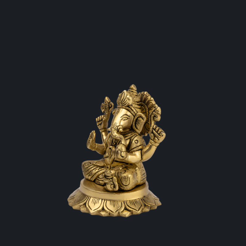 Handcrafted Brass Ganesha on Semi Lotus Base – Lord Ganesha for Good Fortune