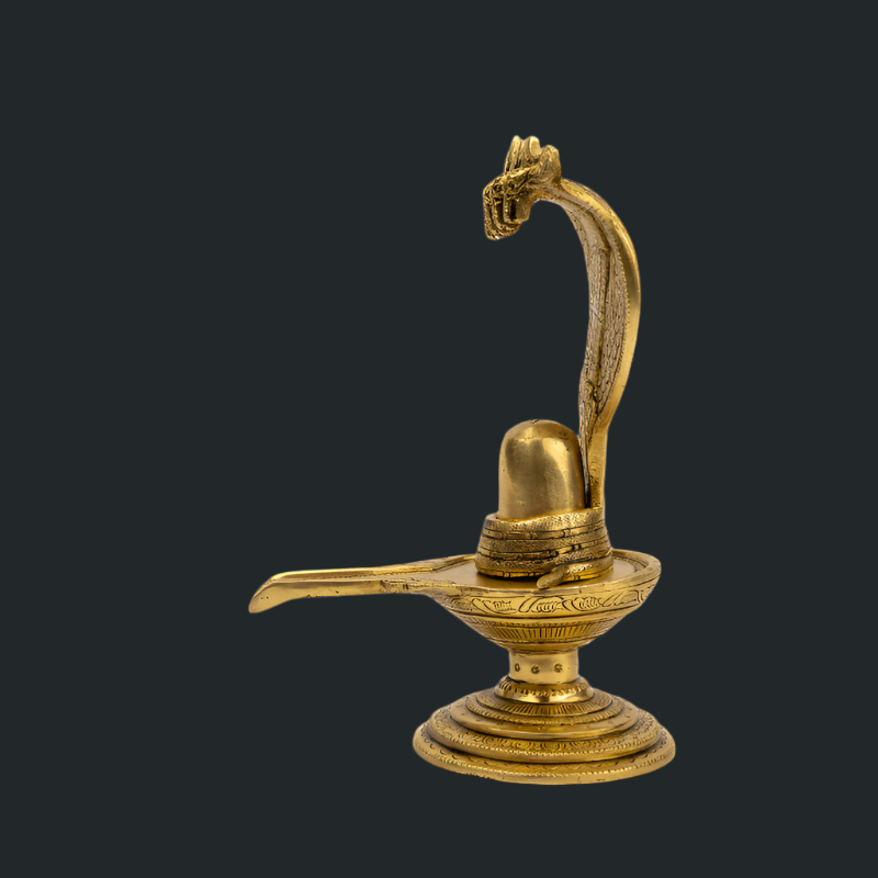 Handcrafted Brass Shivling with Naag – Sacred Shiva Idol with Snake