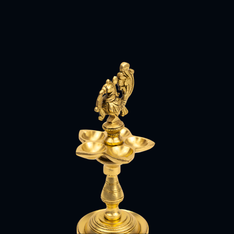Handcrafted Brass Stylish Pooja Lamp with Multiple Diyas – Elegant Oil Lamp for Pooja