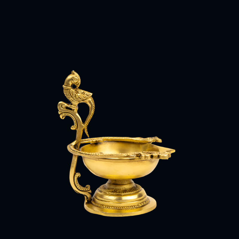 Handcrafted Brass Parrot Deepak with Large Round Bowl Deepak – Traditional Parrot Oil Lamp