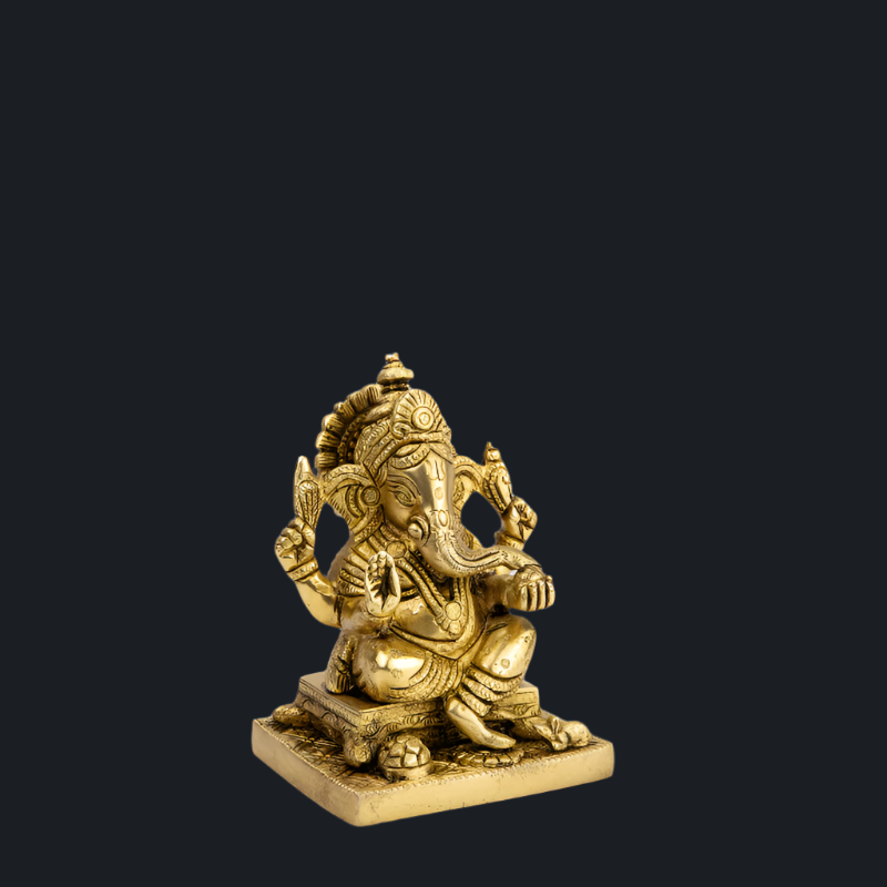 Handcrafted Brass Ganesha with Flat Base – Stable Design Ganesha Idol