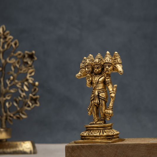 Handcrafted Brass Panchmukhi Hanuman on Flower Base – Five-Faced Hanuman for Protection