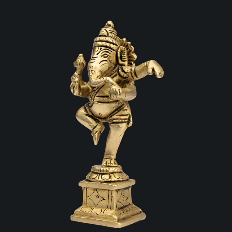 Handcrafted Brass Dancing Ganesha on Square Base – Ganesha in Dancing Pose