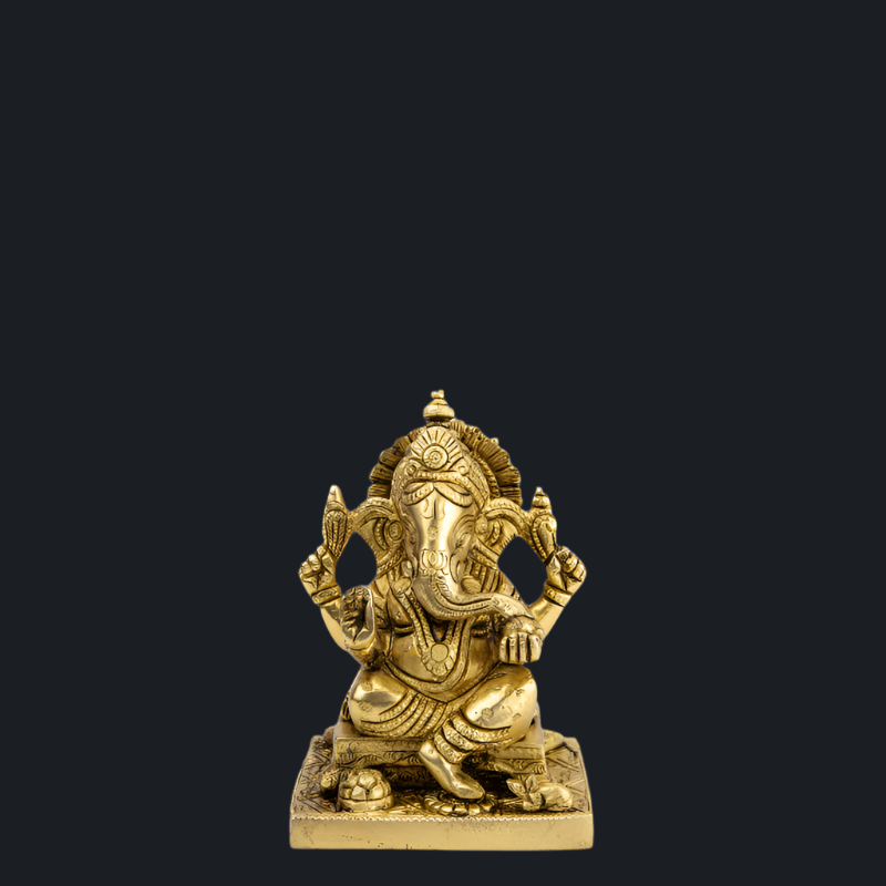 Handcrafted Brass Ganesha with Flat Base – Stable Design Ganesha Idol