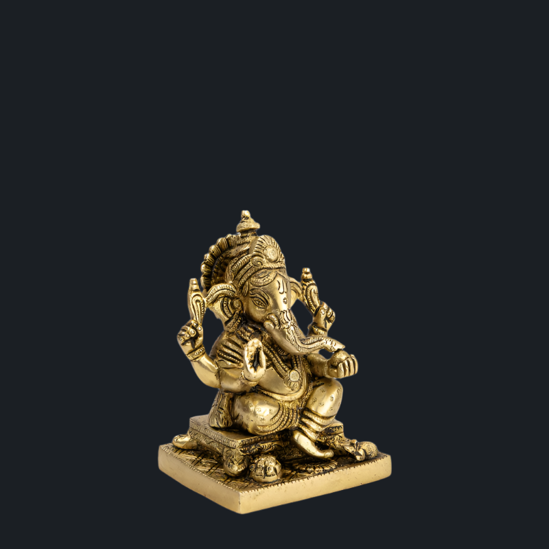 Handcrafted Brass Ganesha with Flat Base – Stable Design Ganesha Idol