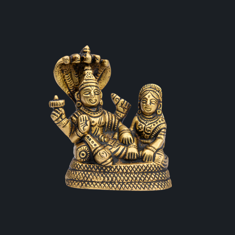 Handcrafted Brass Vishnu Lakshmi with Sesh Naag – Lord Vishnu and Goddess Lakshmi Idol