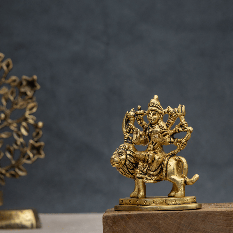 Handcrafted Brass Durga Maa on Simple Base – Divine Mother Durga Statue