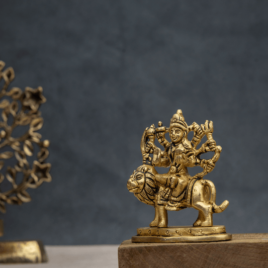 Handcrafted Brass Durga Maa on Simple Base – Divine Mother Durga Statue
