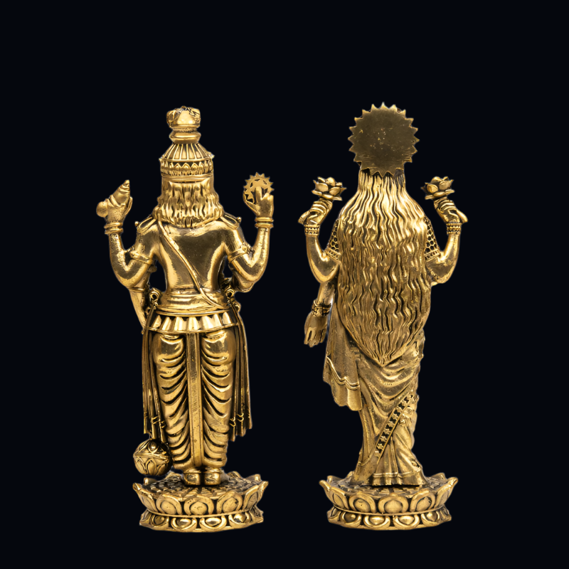 Elite Brass Lotus Standing Lakshmi Vishnu Idol – For Wealth and Harmony