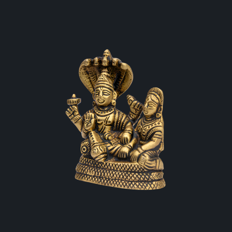 Handcrafted Brass Vishnu Lakshmi with Sesh Naag – Lord Vishnu and Goddess Lakshmi Idol