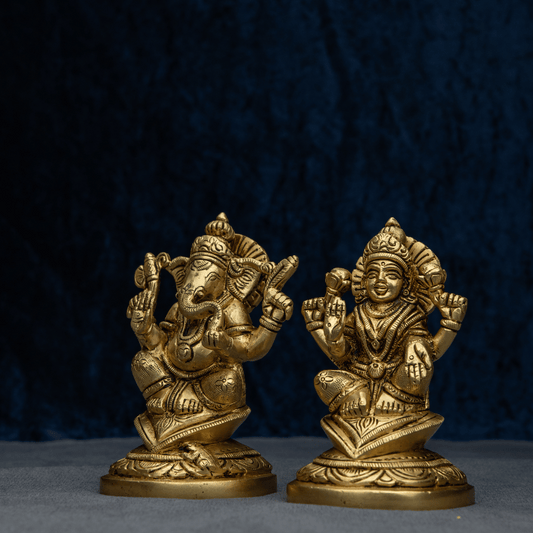 Handcrafted Brass Lakshmi Ganesha with U Base – Wealth and Prosperity Idol