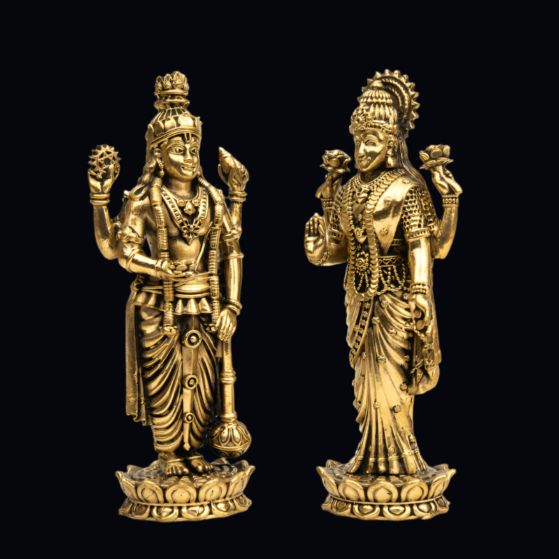 Elite Brass Lotus Standing Lakshmi Vishnu Idol – For Wealth and Harmony
