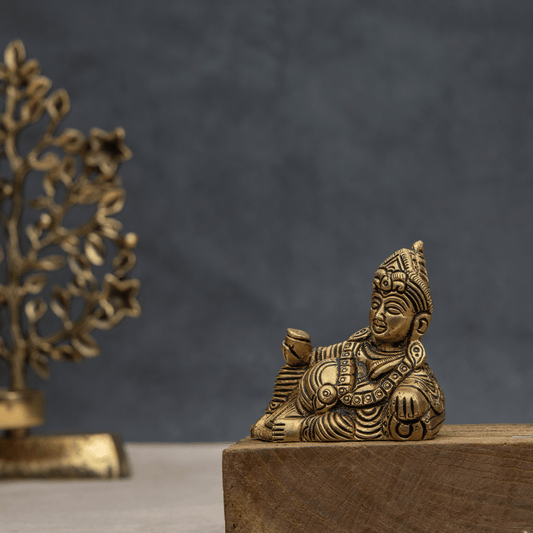 Handcrafted Brass Kuber in Relaxing Position – Wealth God Kuber Statue