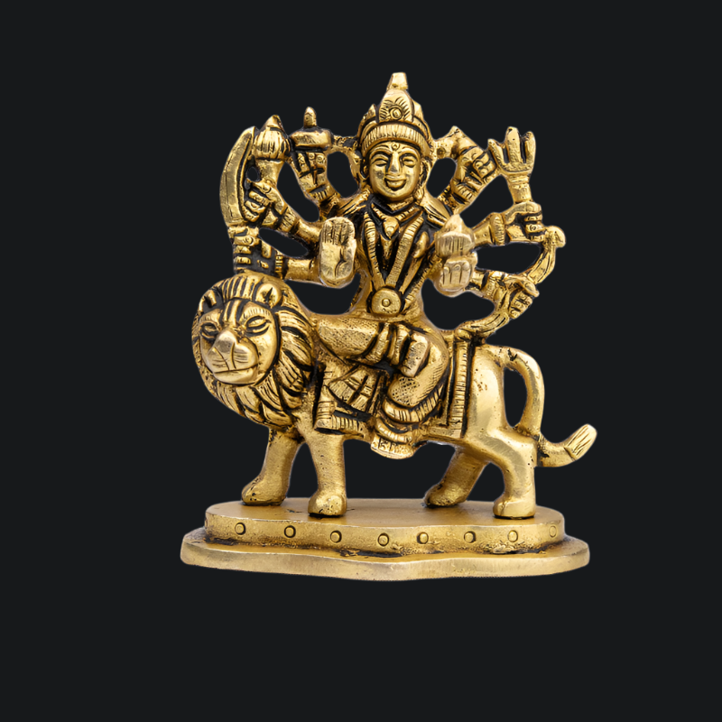 Handcrafted Brass Durga Maa on Simple Base – Divine Mother Durga Statue