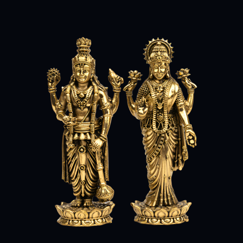 Elite Brass Lotus Standing Lakshmi Vishnu Idol – For Wealth and Harmony