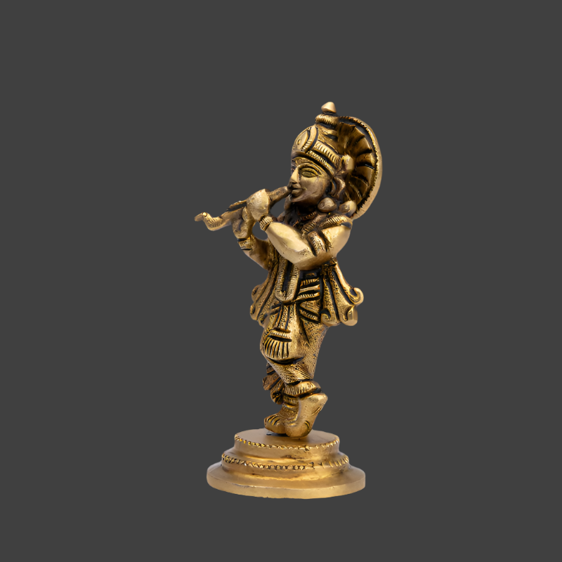 Handcrafted Brass Krishna Standing with Flute – Lord Krishna with Flute Sculpture