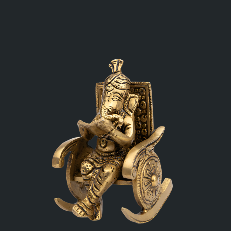 Handcrafted Brass Ganesha on Rocking Chair Reading a Book – Seated Ganesha Idol