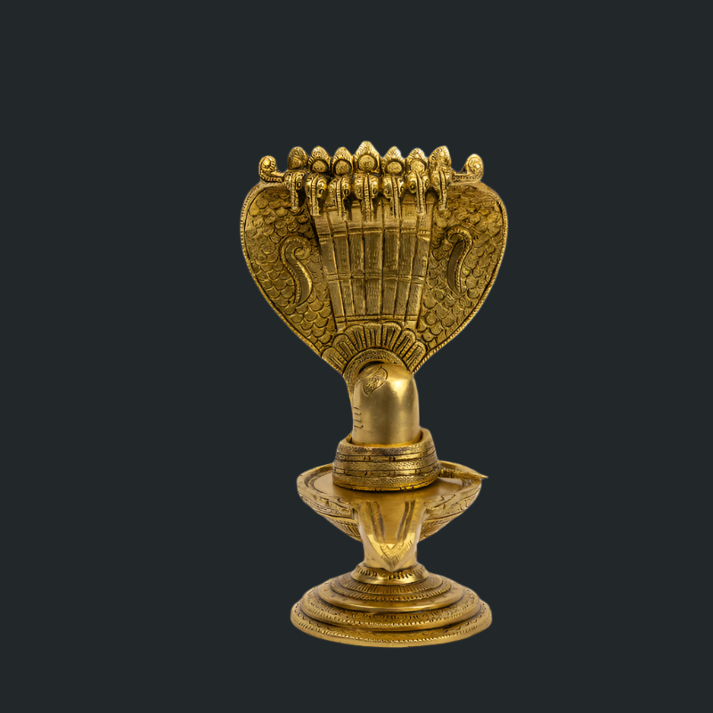 Handcrafted Brass Shivling with Naag – Sacred Shiva Idol with Snake