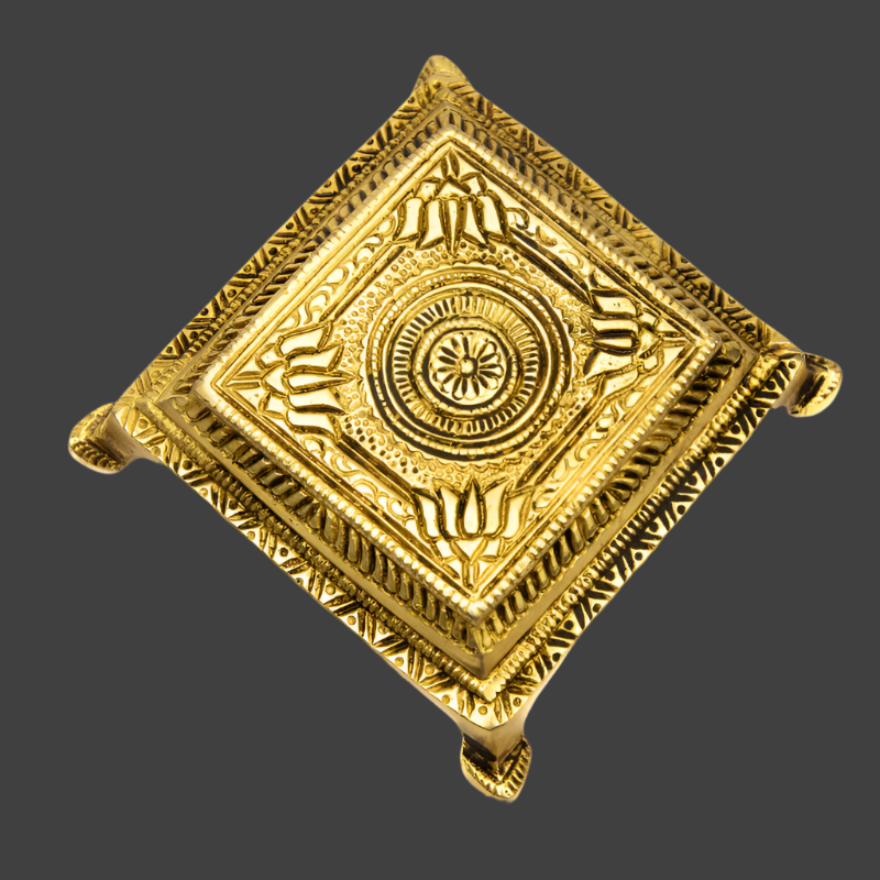 Handcrafted Brass Square Pooja Chowki with Chakra and Flower Design – Great for Pooja and Home Use