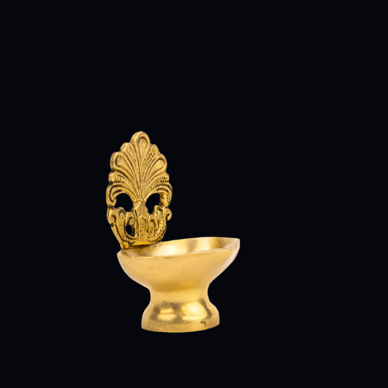 Handcrafted Brass Diya with Decorative Backrest – Minimalist Diya for Rituals