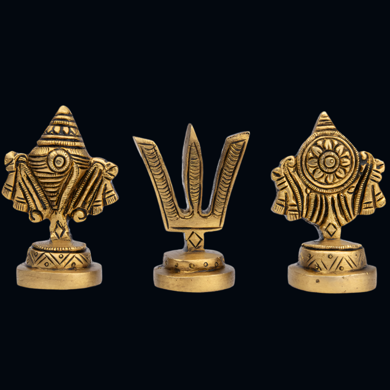 Handcrafted Brass Shankh Chakra Tilak Set – Divine Symbols for Pooja