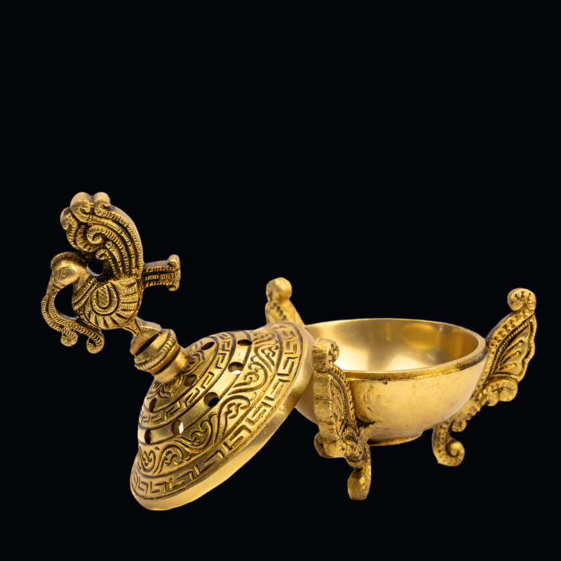 Handcrafted Brass Bird Dhoopdani – Traditional Incense Holder with Bird on Top