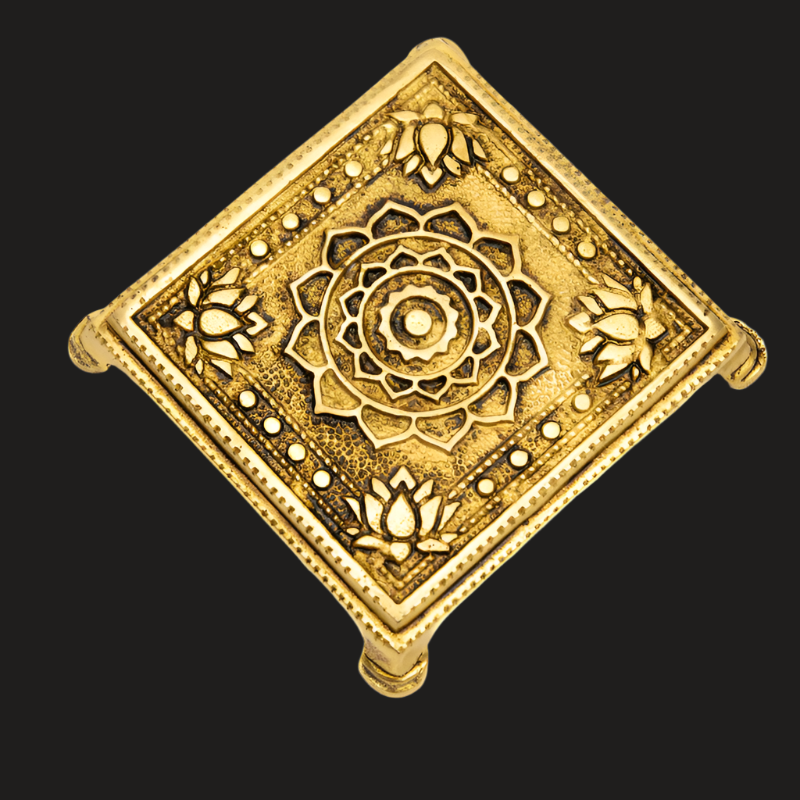 Handcrafted Brass Pooja Chowki with Mandala and Flower Design – Great for Pooja and Home Use