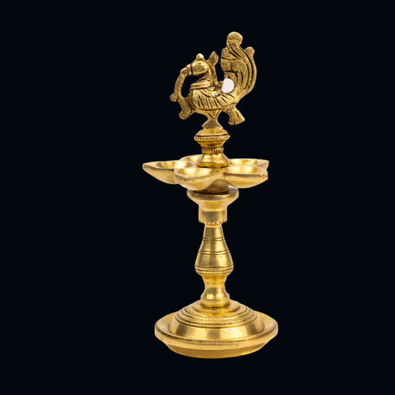 Handcrafted Brass Stylish Pooja Lamp with Multiple Diyas – Elegant Oil Lamp for Pooja