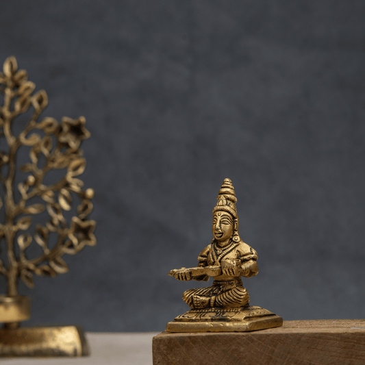 Handcrafted Brass Annapurna on Square Base – Goddess of Nourishment Statue