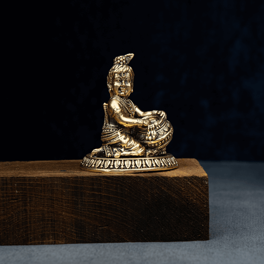 Elite Brass Little Kanha with a Matki – Baby Krishna in Flute Playing Pose