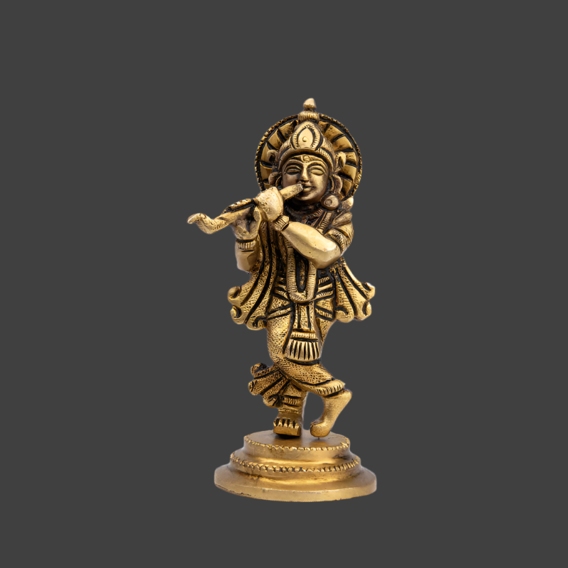 Handcrafted Brass Krishna Standing with Flute – Lord Krishna with Flute Sculpture