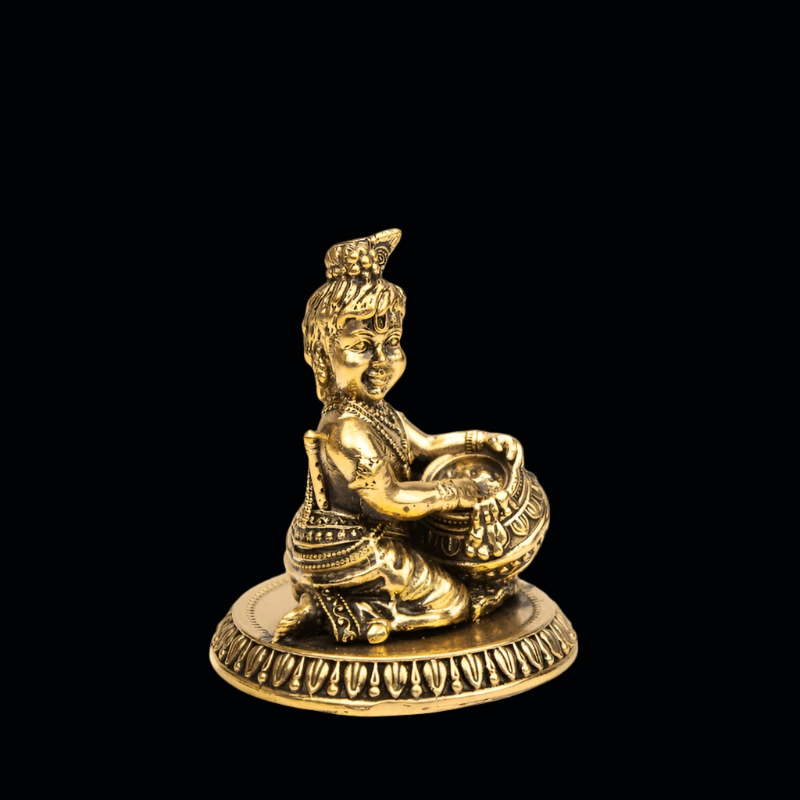 Elite Brass Little Kanha with a Matki – Baby Krishna in Flute Playing Pose