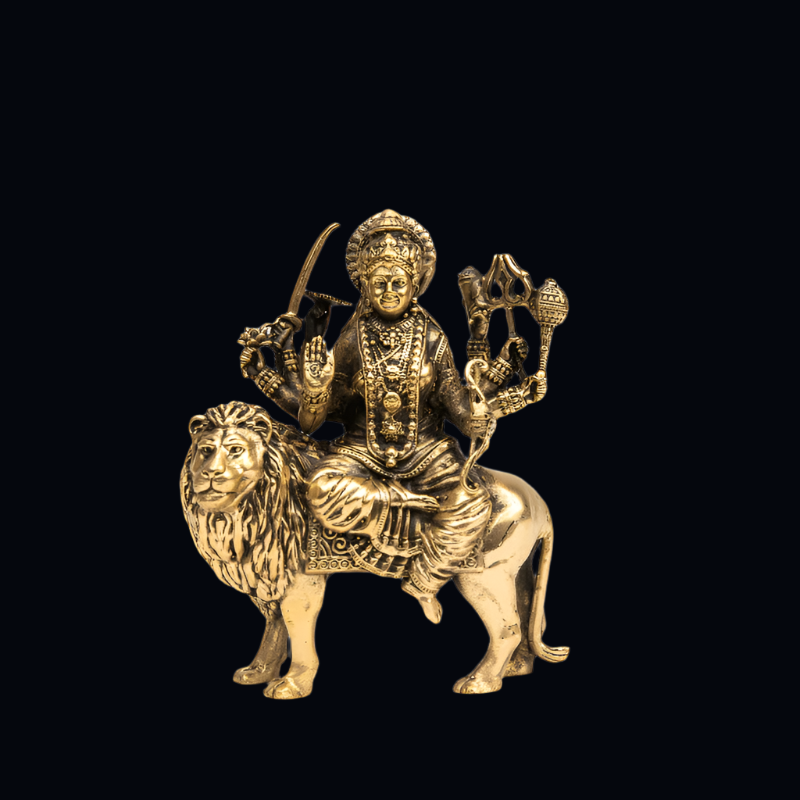 Elite Brass Maa Durga Sitting on a Lion – Fierce Goddess for Strength and Protection