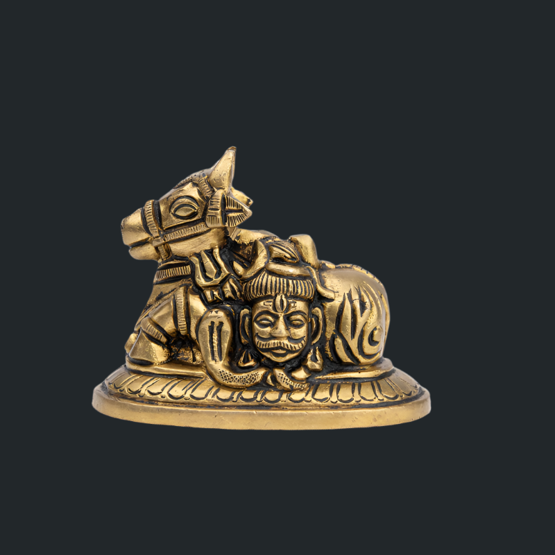 Handcrafted Brass Nandi with Kal Bhairav's Face – Sacred Bull of Shiva Idol