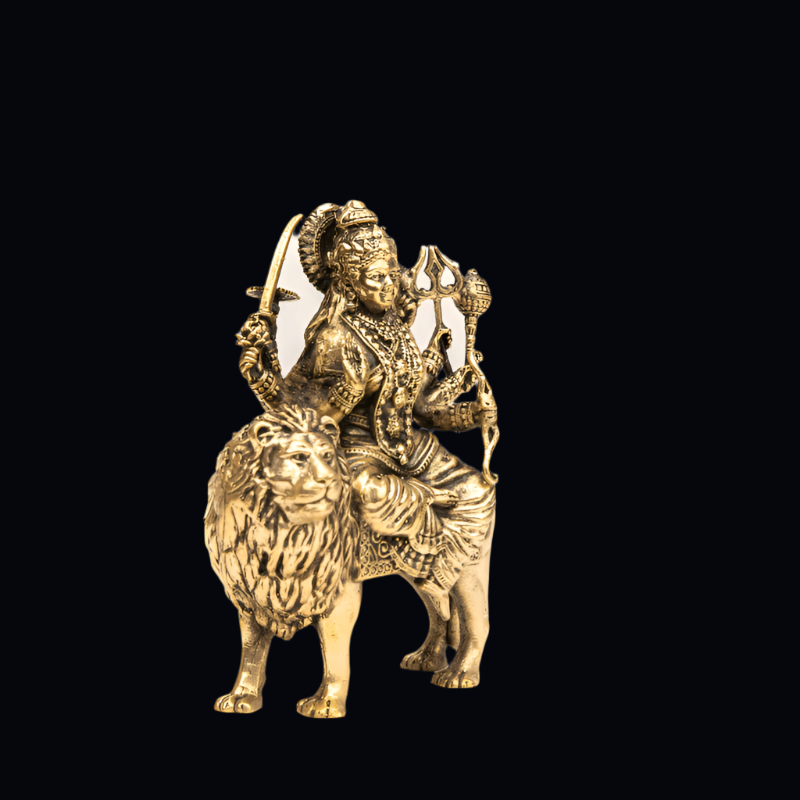 Elite Brass Maa Durga Sitting on a Lion – Fierce Goddess for Strength and Protection