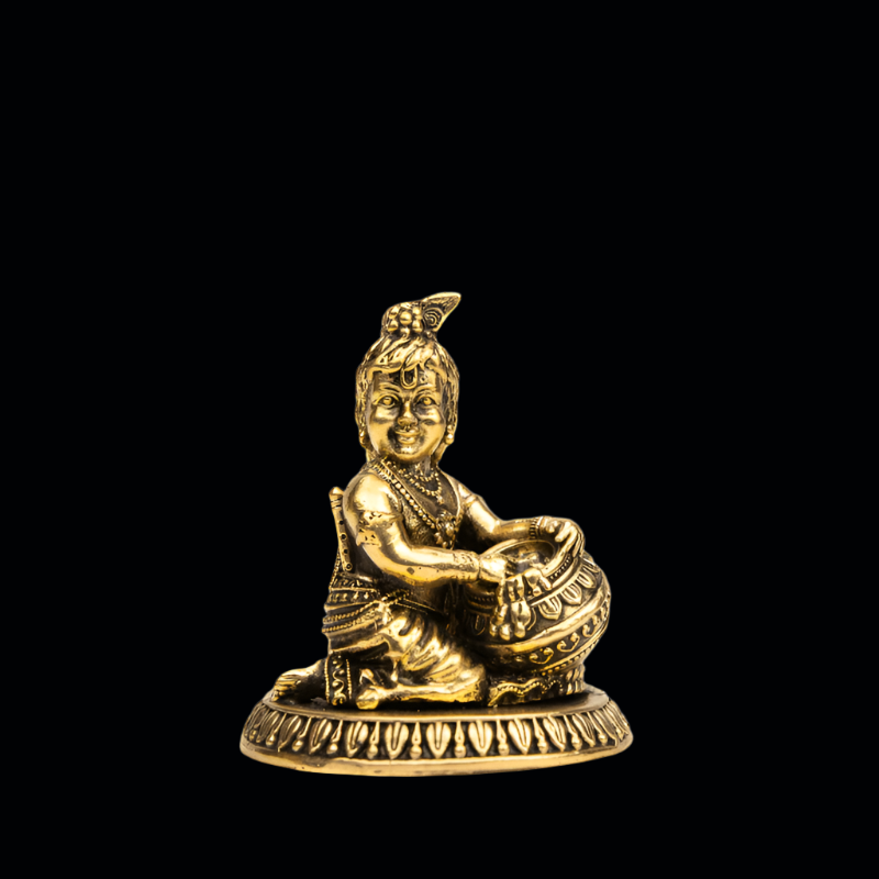 Elite Brass Little Kanha with a Matki – Baby Krishna in Flute Playing Pose