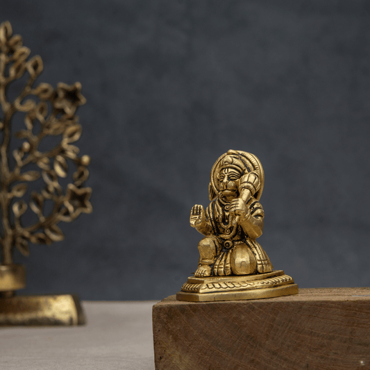 Handcrafted Brass Hanuman Sitting on U Base – Devotee Hanuman Idol