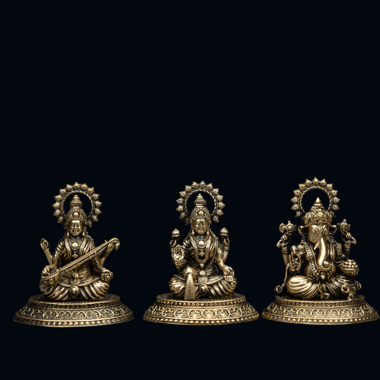 Elite Brass Lakshmi Saraswati Ganesha Medium Size – Perfect Trio for Wisdom and Wealth