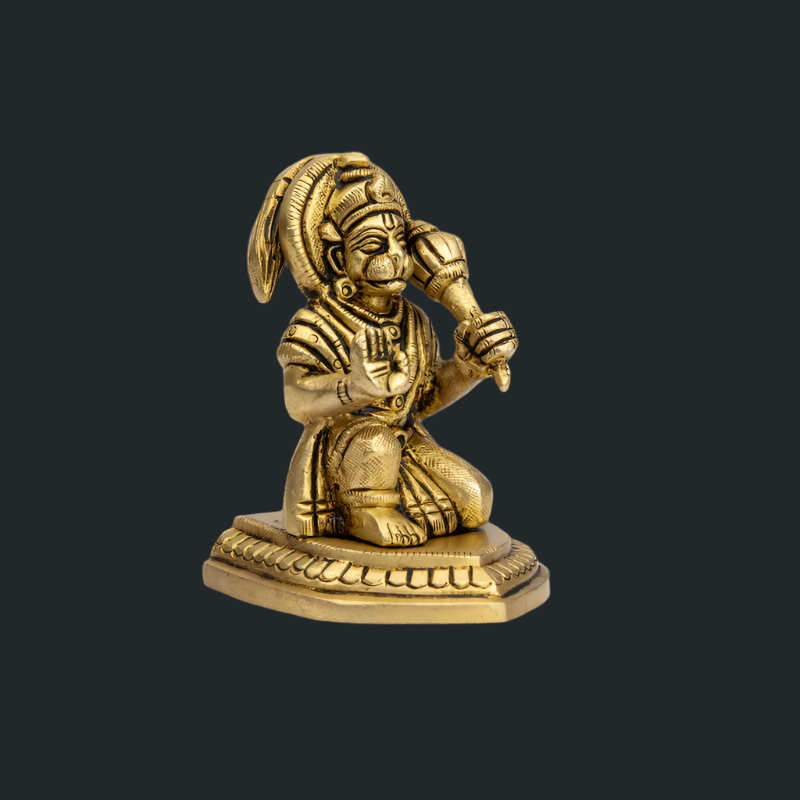 Handcrafted Brass Hanuman Sitting on U Base – Devotee Hanuman Idol