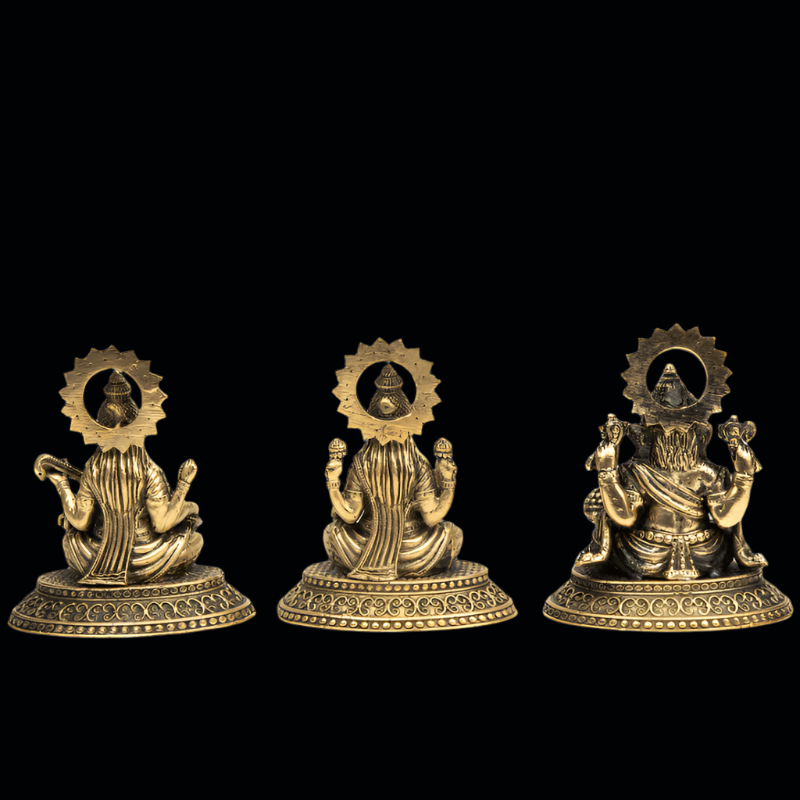 Elite Brass Lakshmi Saraswati Ganesha Medium Size – Perfect Trio for Wisdom and Wealth