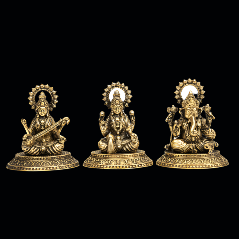 Elite Brass Lakshmi Saraswati Ganesha Medium Size – Perfect Trio for Wisdom and Wealth
