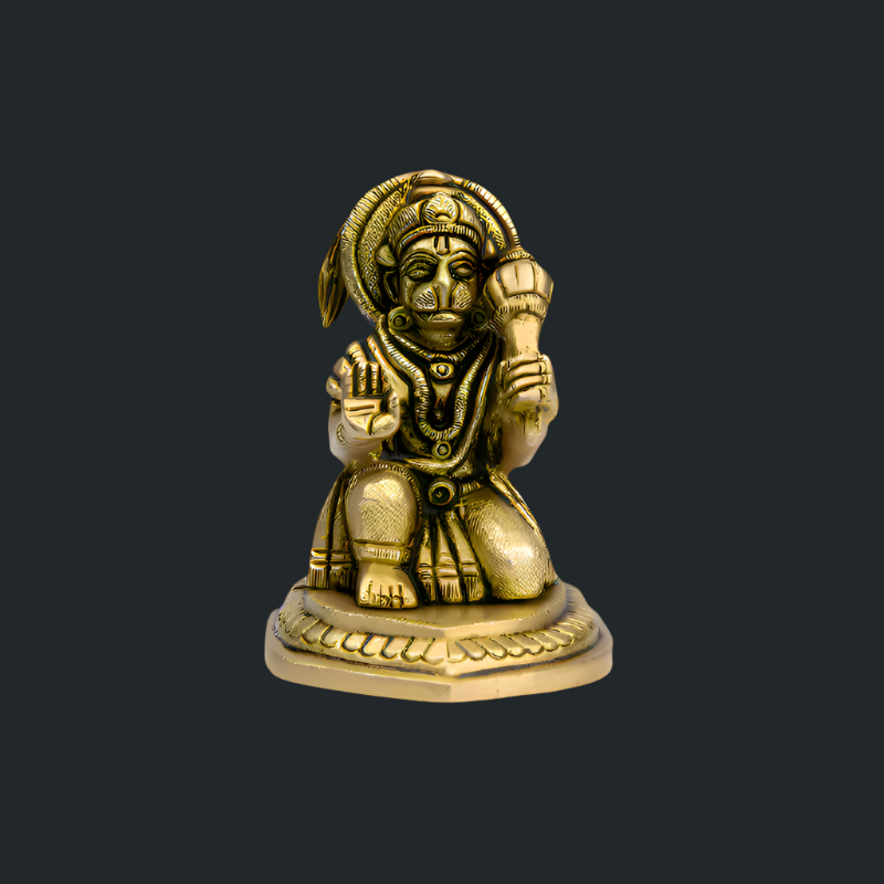 Handcrafted Brass Hanuman Sitting on U Base – Devotee Hanuman Idol