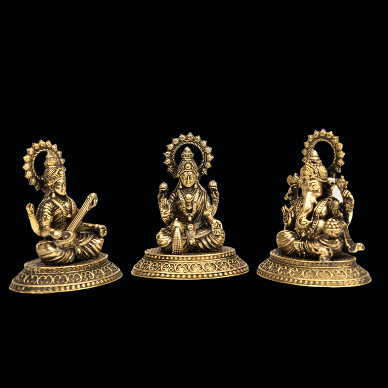 Elite Brass Lakshmi Saraswati Ganesha Medium Size – Perfect Trio for Wisdom and Wealth